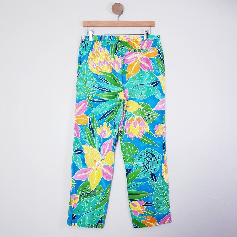 Ralph Lauren Vintage 90s Tropical Print Capri Pants High Waist Stretch 10 - Picture 5 of 8
